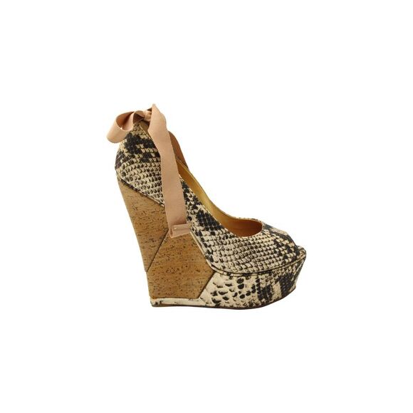 Lanvin Wedge Platform Ankle Wrap Wedges in Animal Print Canvas